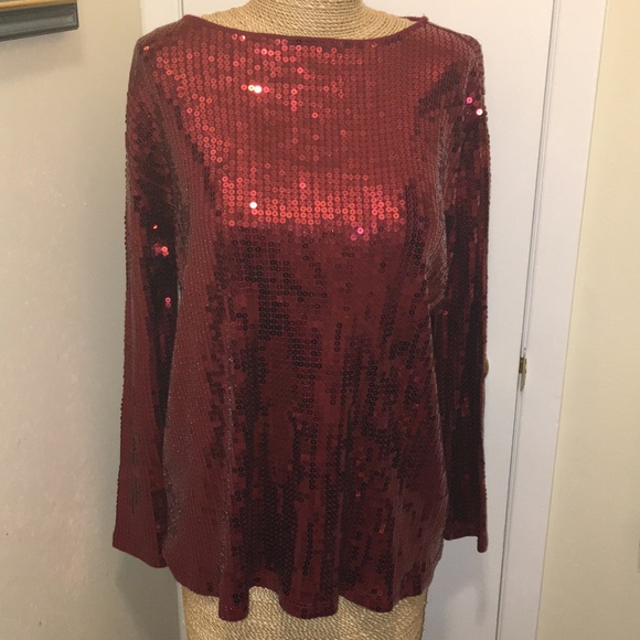 - Pink Shimmer sequin long blouse Sz LG Stretchy - Picture 2 of 7